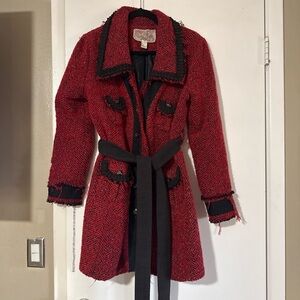 Elegant Red and Black Women's Trench Coat